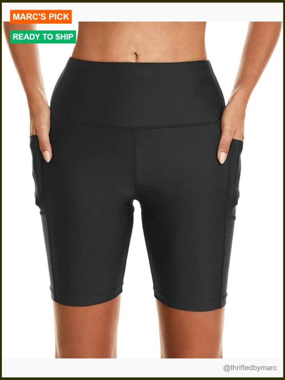 Women's High Waisted Swim Board Shorts UPF 50+ Quick Dry with Pockets Liner - Picture 1 of 7